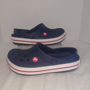 CROCS Kids Navy Blue Clogs with Red and White Accents Sz 6M-8W